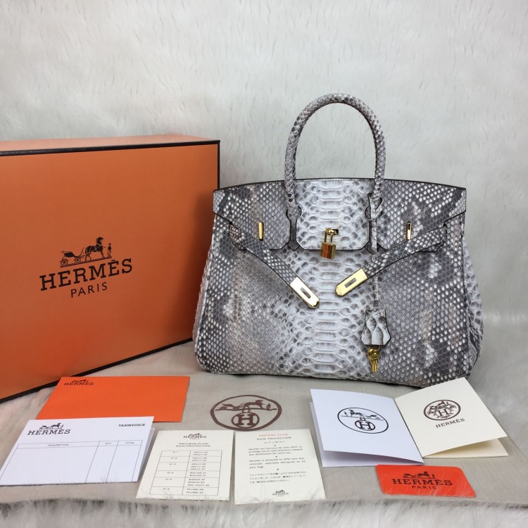 HERMES BİRKİN 35 CM PİTON HAKİKİ  ALTİN